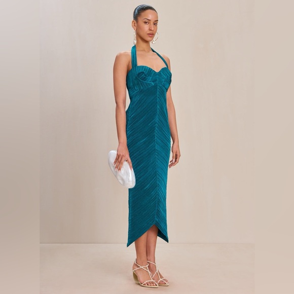 Cult Gaia Milo Plisse Halter Midi Dress in Sea Moss 6 - Picture 5 of 11